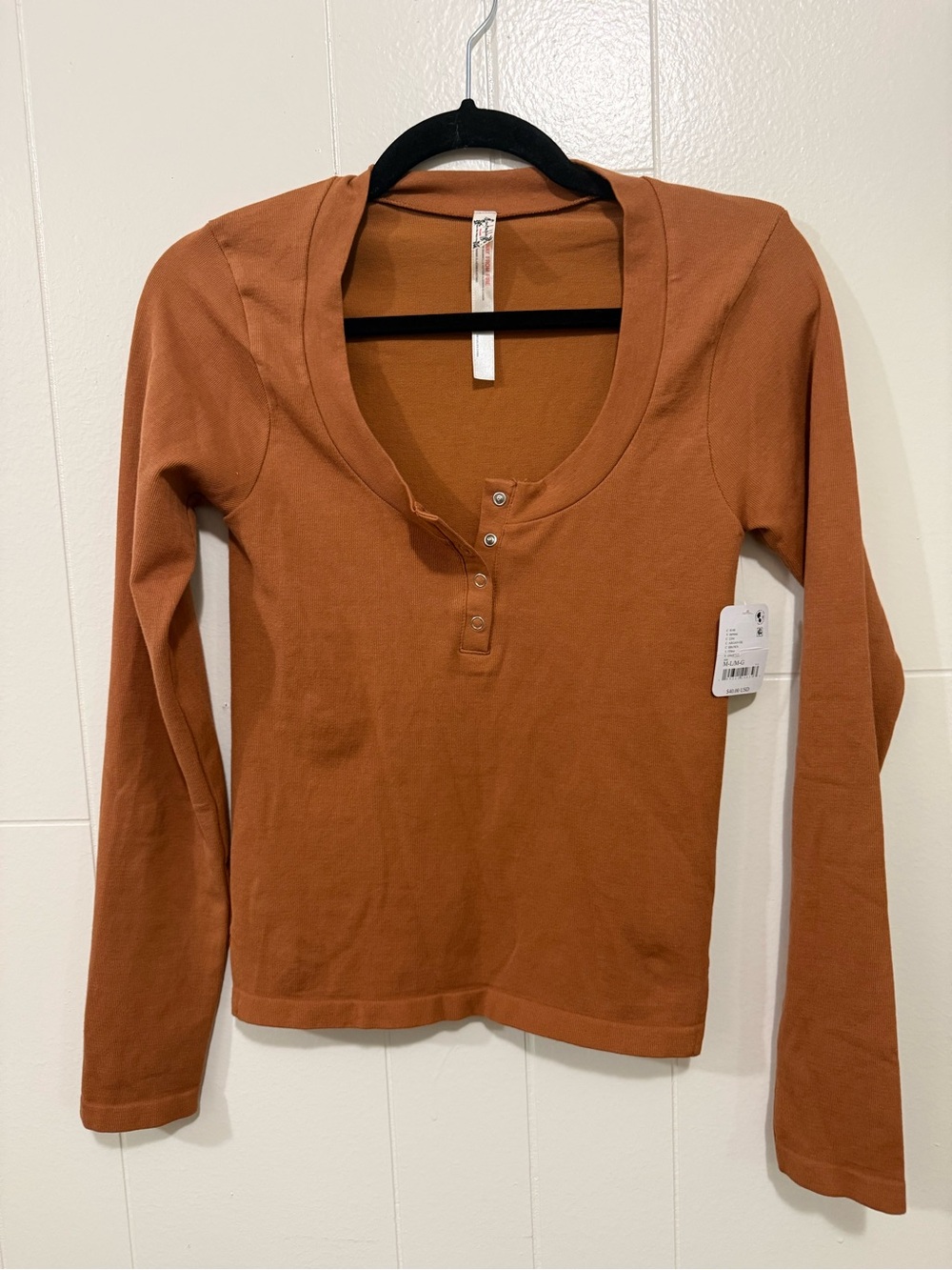 Free People Intimately Long-Sleeve Henley Top - Rust/Brick